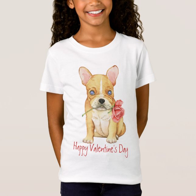 Camiseta Namorados Frenchie cor-de-rosa (Frente)