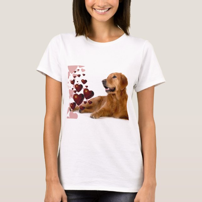 Camiseta Namorados Red Hearts Ouro Retriever Dog (Frente)