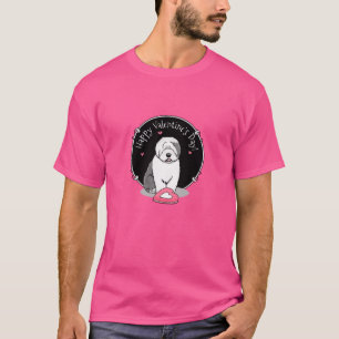 Camiseta Namorados Rosa Antigo Cão-Ovino Inglês Cinza 1 Div