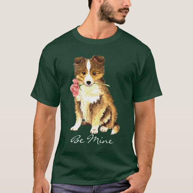 Camiseta Namorados Sheltie cor-de-rosa (Frente)