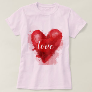 Camiseta Namorados vermelhos do coração da aguarela do