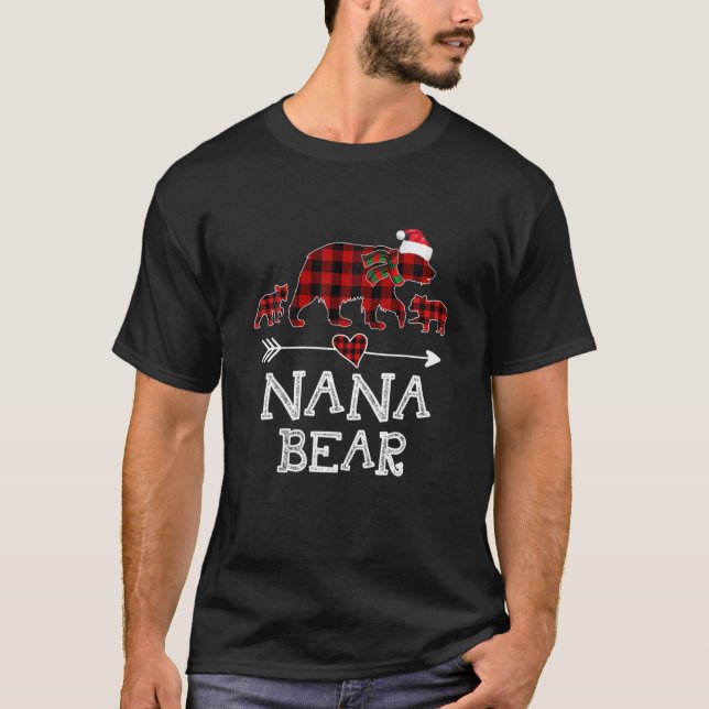 Camiseta Nana Bear Christmas Pajama Red Xadrez Buffalo (Frente)