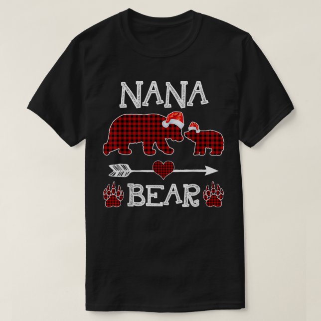 Camiseta Nana Bear Christmas Pajama Red Xadrez Buffalo Fami (Frente do Design)