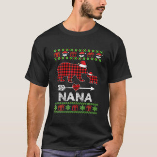 Camiseta Nana Bear Papai noel Pijama Da Família Xadrez Verm