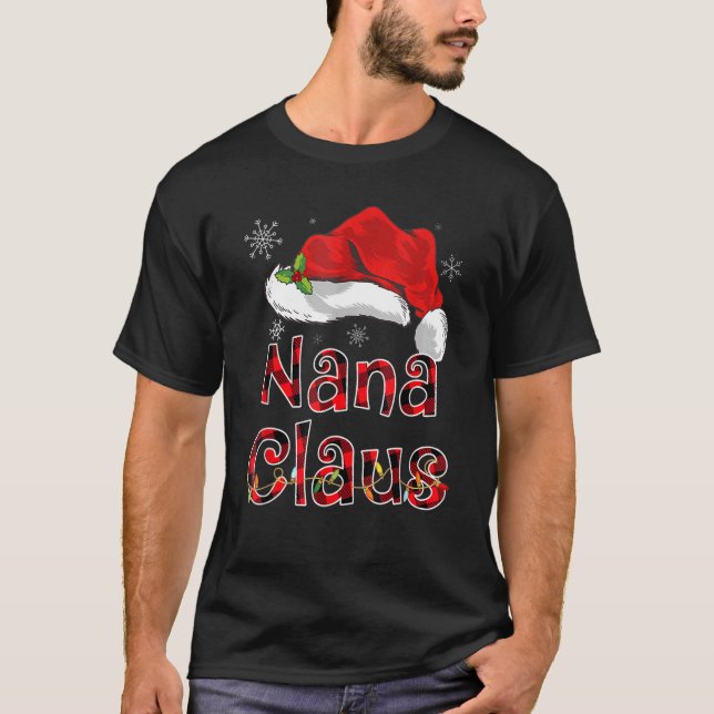 Camiseta Nana Claus Shirt Santa Hat Red Buffalo Xadrez Chri (Frente)