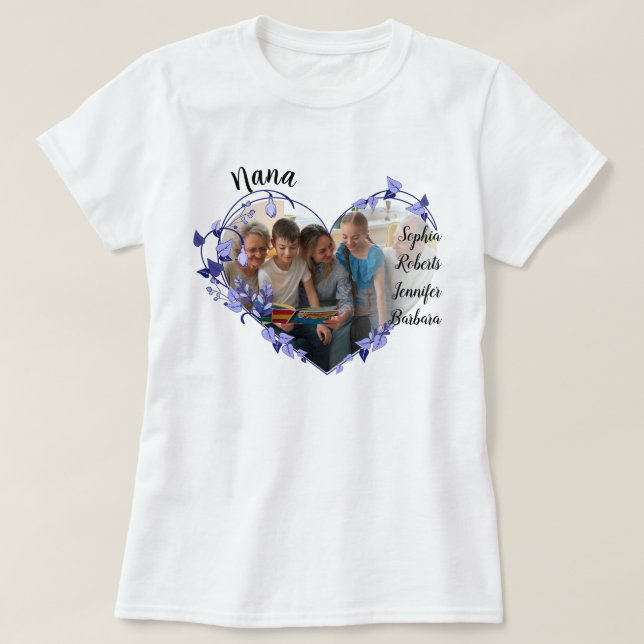 Camiseta Nana floresce com Netos Nomes e Fotografia T (Frente do Design)
