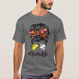 Camiseta Nana Life Messy Bun Hair Softball Mãe"