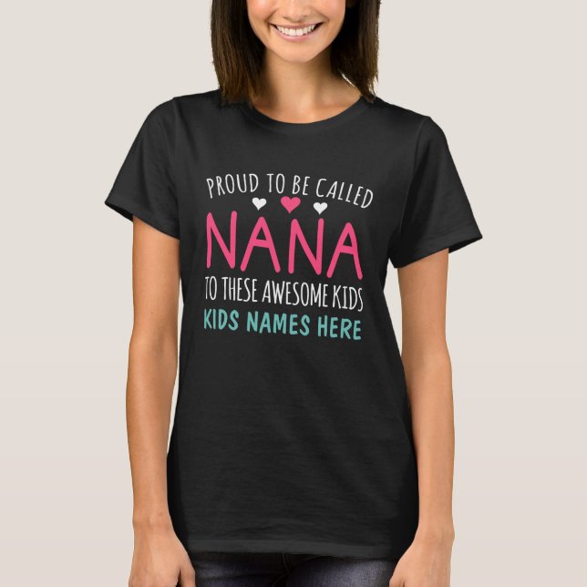 Camiseta Nana Orgulhosa com nomes de Netos personalizados (Frente)