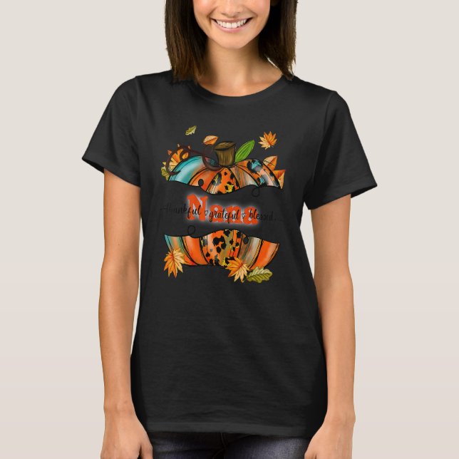 Camiseta Nana Pumpkin Leopard Nana Thankful Grateful Blesse (Frente)