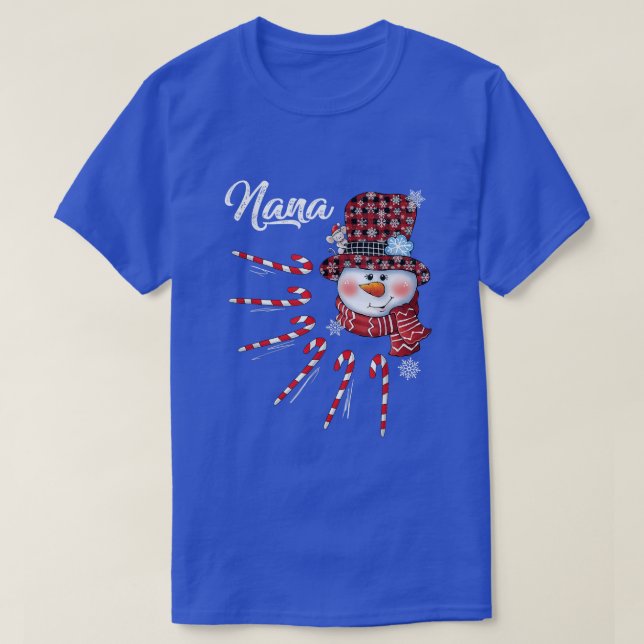 Camiseta Nana Snowman Candy Cane Christmas Red Plaid Hat 90 (Frente do Design)
