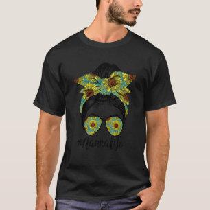 Camiseta Nanna Life Messy Hair Bun Sunflower Mulheres Mãe