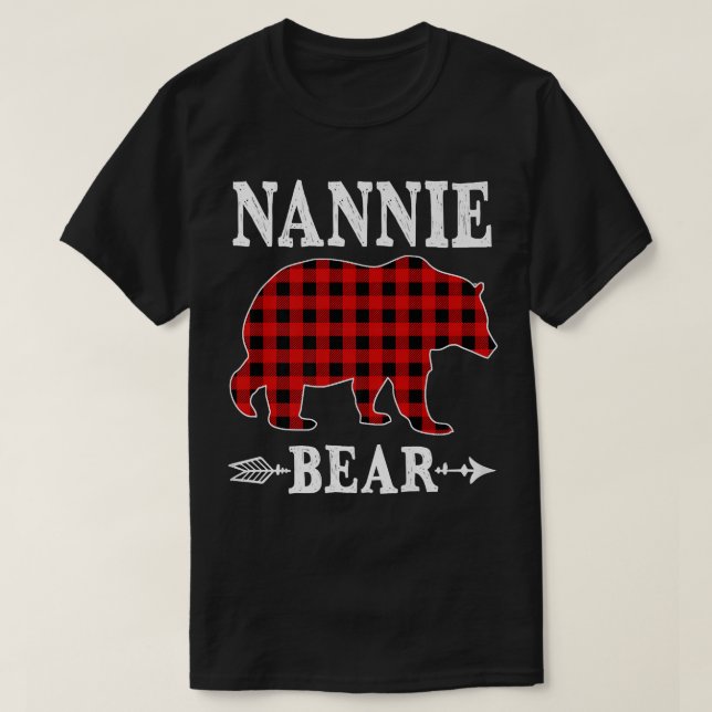 Camiseta Nannie Bear Christmas Pajama Red Xadrez Buffalo Fa (Frente do Design)