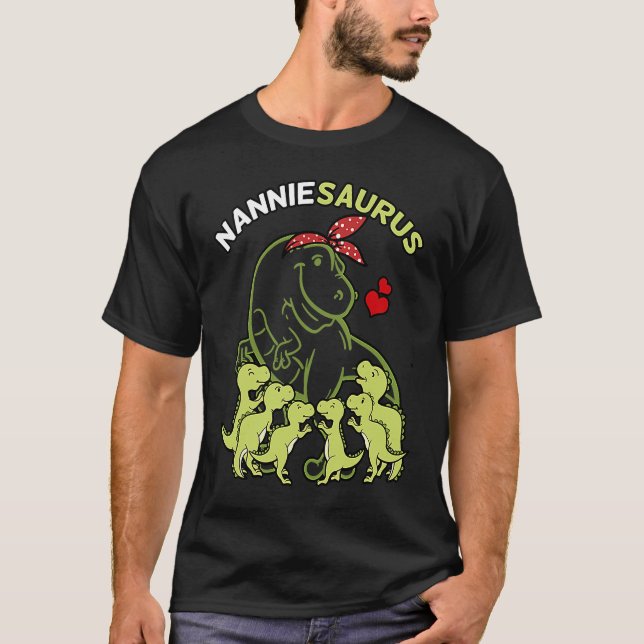 Camiseta Nanniesaurus Nannie 6 Crianças Dia de as mães Dino (Frente)