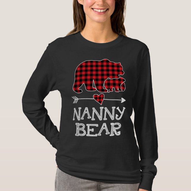 Camiseta Nanny Bear Natal Xmas Pajama Red Xadrez Buffalo (Frente)