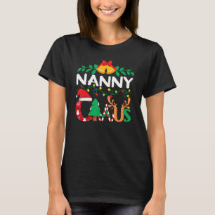 Camiseta Nanny Claus Family Lights Tree Papais noeis