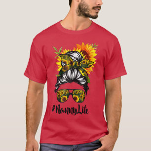 Camiseta Nanny Life Messy Hair Bun Sunflower Mulheres Mãe