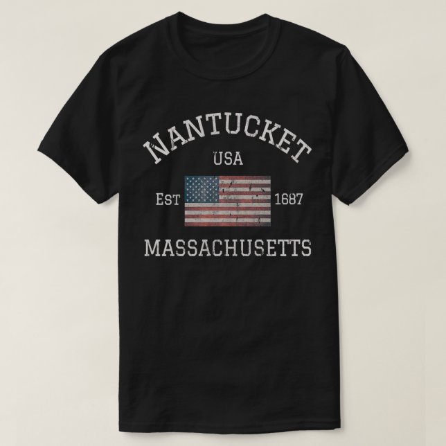 Camiseta Nantucket Massachusetts American Flag USA Travel V (Frente do Design)