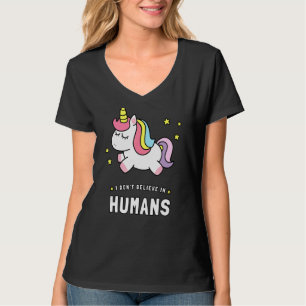 Camiseta Não acredito em humanos Unicórnio Rainbow