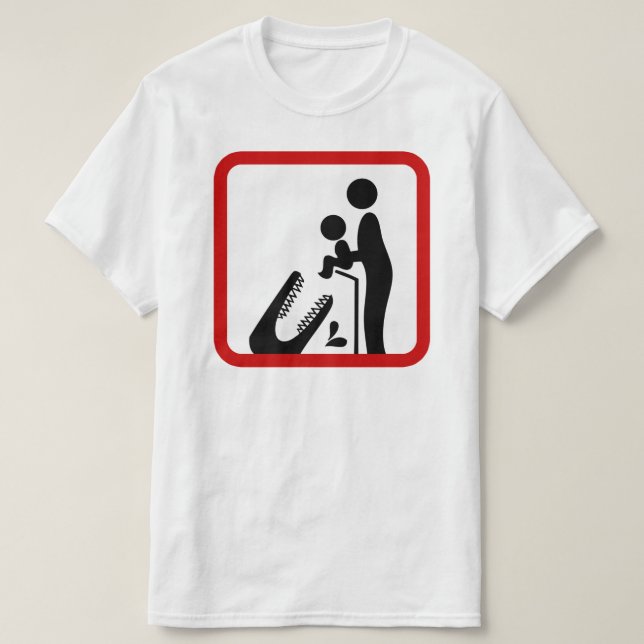 Camiseta Não alimente o bebê ao sinal de zoológico de croco (Frente do Design)