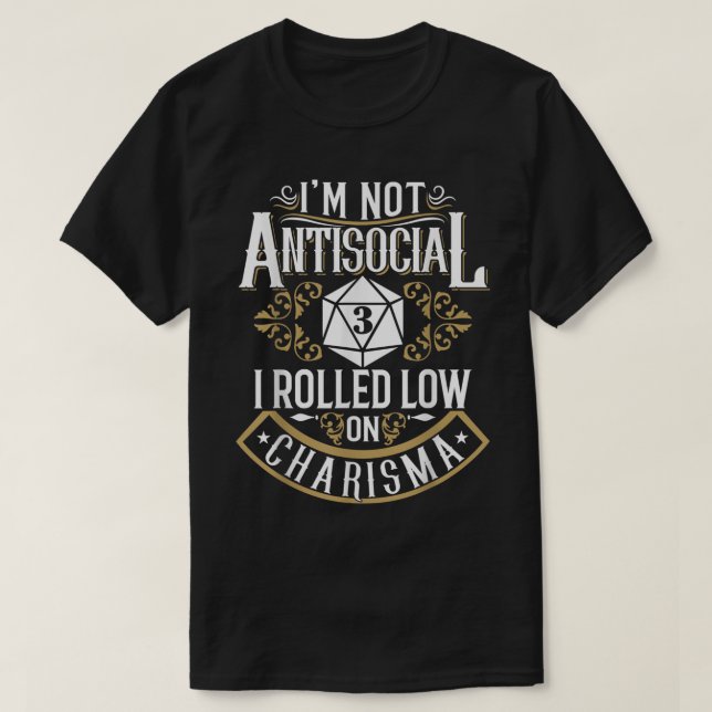 Camiseta Não Antisocial, Baixo Charisma Engraçado (Frente do Design)