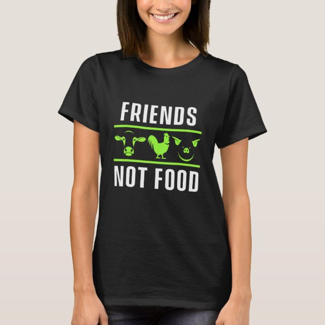 Camiseta Não Comida Amigos Vaca Porco Frango Comida Vegetar (Frente)