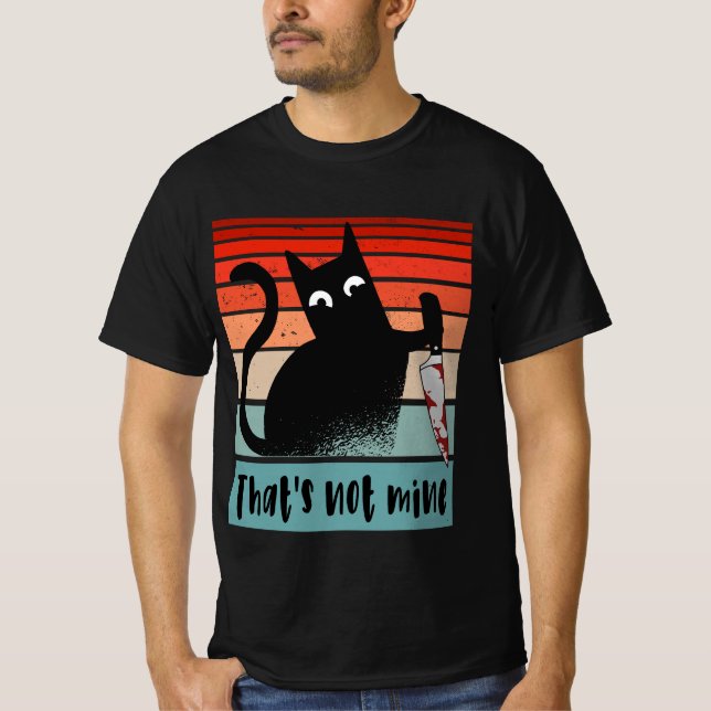 Camiseta Não é meu, Gato Inocente com cartão postal de faca (Frente)