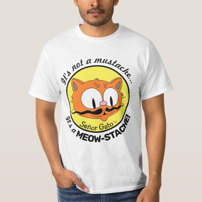 Camiseta Não é um bigode... é um MEOW-STACHE! Gato engraçad (Frente)