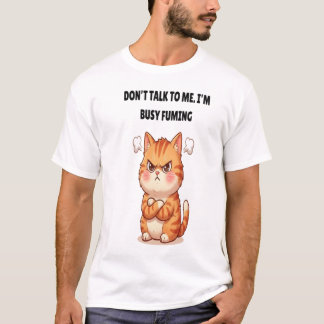 Camiseta Não Fale Comigo Estou Ocupado Furioso Gato Laranja
