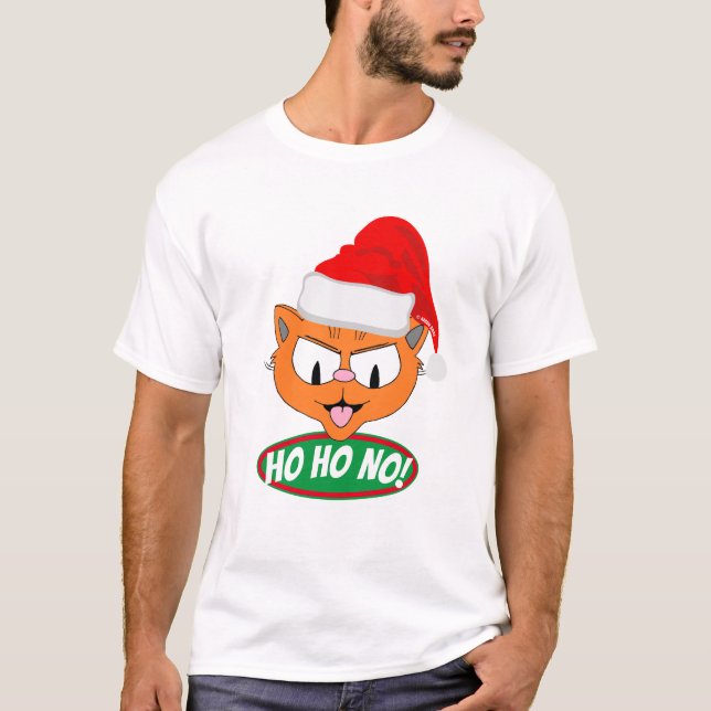 Camiseta Não! Gato de Cartoon Anti Holiday Sarcástico (Frente)