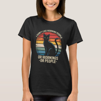 Camiseta Não Gosto de Pessoas da Manhã Gato Vintage Engraça