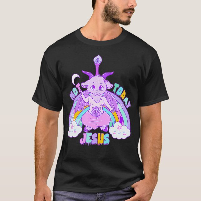 Camiseta Não Hoje, Baphomet Jesus Kawaii - Pastel Bonito (Frente)