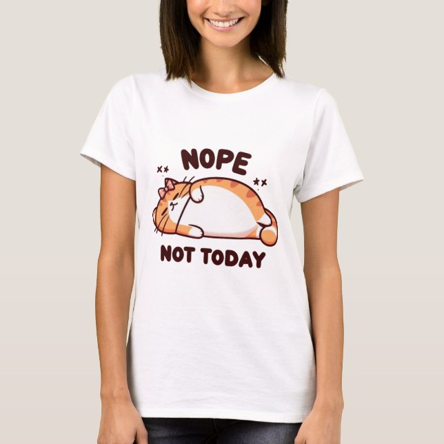 Camiseta Não Hoje Gato Sonolento com Laço (Frente)