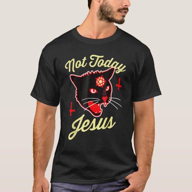 Camiseta Não Hoje Jesus Ave Satã Satanás Cat Death Metal (Frente)