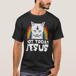 Camiseta Não Hoje Jesus Gato Arco-íris Satanismo Satânico S