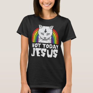 Camiseta Não Hoje Jesus Gato Arco-íris Satanismo Satânico S
