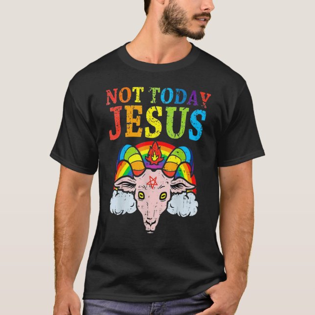 Camiseta Não Hoje Jesus Orgulho gay Lgbt Satã Goat 3 (Frente)