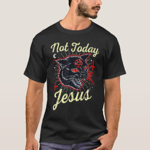 Camiseta Não Hoje Jesus Salve Satanás Gato Satânico Retro D
