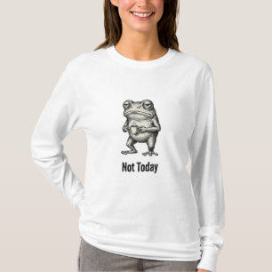 Camiseta "Não Hoje" Sapo Mal-Humorado Engraçado Com Café 