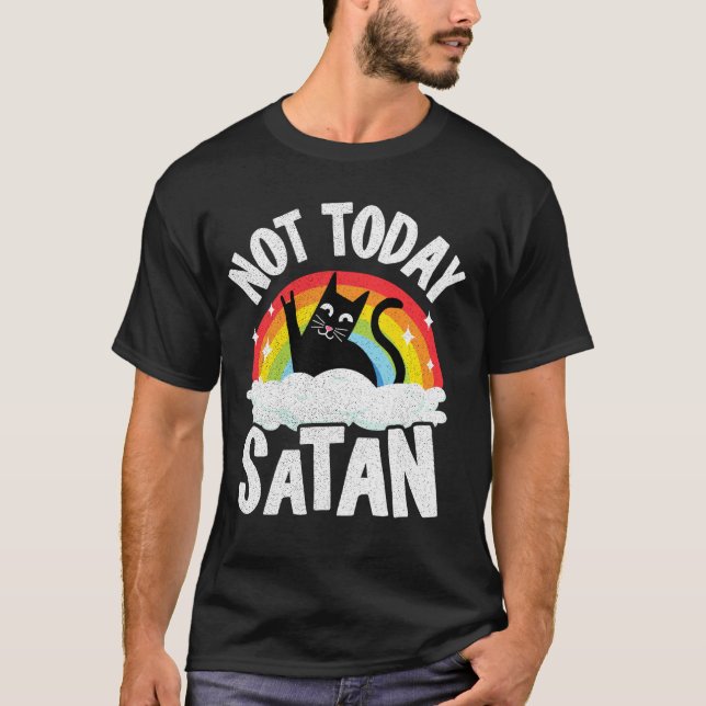 Camiseta Não Hoje Satã Gato Arco-Íris Gótico Jesus Morte En (Frente)