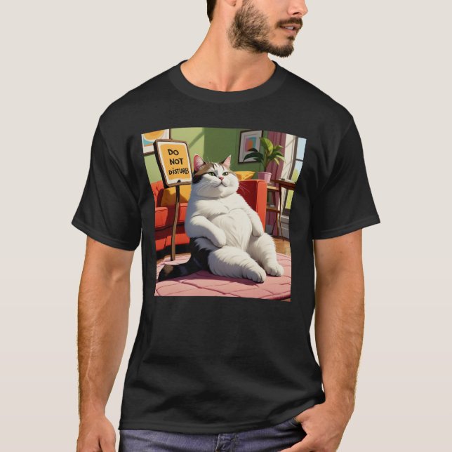 Camiseta Não Incomodar Gordura Gato Engraçado (Frente)