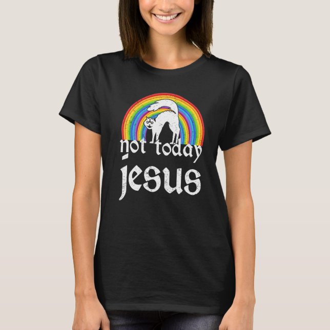 Camiseta Não Jesus Hoje Rainbow Satanáic Cat Gótico Concert (Frente)