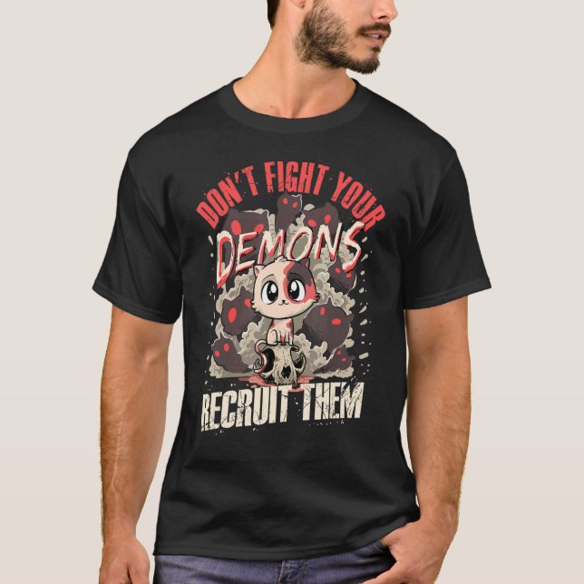 Camiseta Não lute contra seus demônios Recrute-os Gato Satâ (Frente)