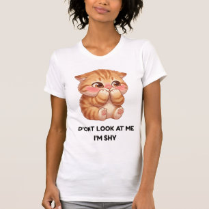 Camiseta Não Me Olhe Estou Tímido Gatinho Laranja Fofo