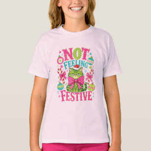 Camiseta Não me Sentindo Festivo com Gato Infeliz Grunge