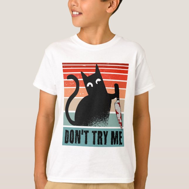 Camiseta Não me tente, Moody Cat com convite à faca (Frente)