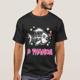 Camiseta Não Obrigado! Cartoon de Esqueleto de Peixe Engraç