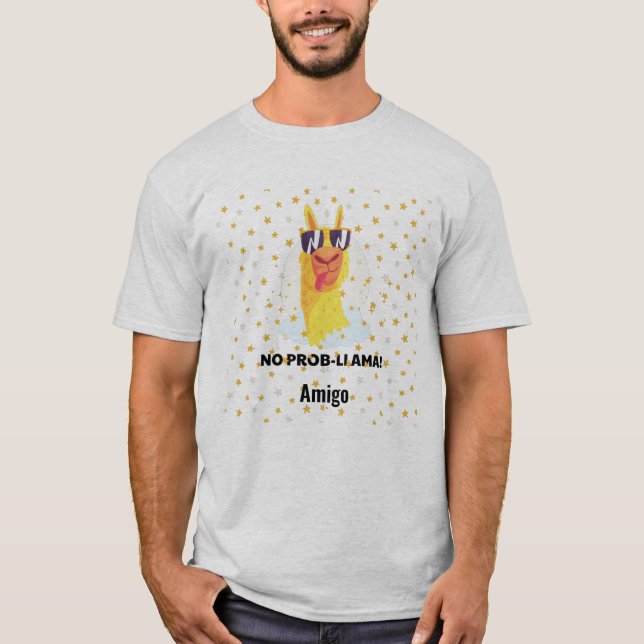 Camiseta Não-Prob-Llama Engraçado Llama com Estrelas (Frente)