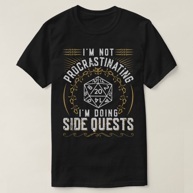 Camiseta Não Procrastinando Coletas Laterais RPG Ga (Frente do Design)