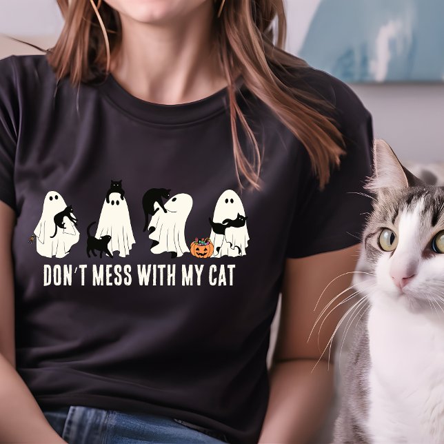 CAMISETA NÃO SE INCOMODE COM A MINHA MÃE DE GATO HALLOWECAT (halloween black cat MOM ghost shirt)