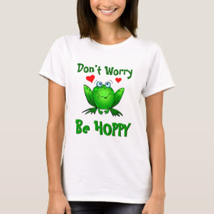 Camiseta Não se preocupe, seja feliz Sapo verde fofo com Co